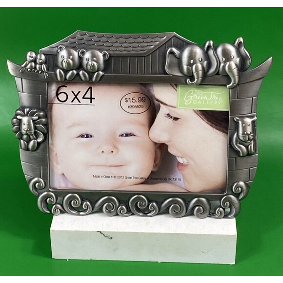 Noah's Ark Boat Animals Pewter Tone Heavy Cast Metal 4x6  Photo Picture Frame - Picture 1 of 9